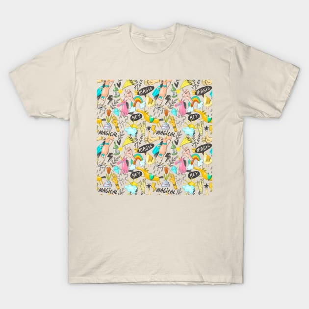 Funny Doodle Art Seamless Patterns T-Shirt by labatchino